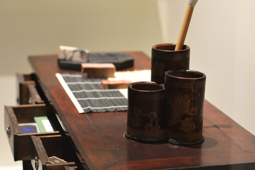 Bamboo Pots on a Desk with Artist Paintbrush